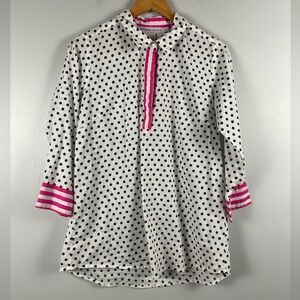 Gretchen Scott Designs polka dot & Stripe tunic top white black pink size Large